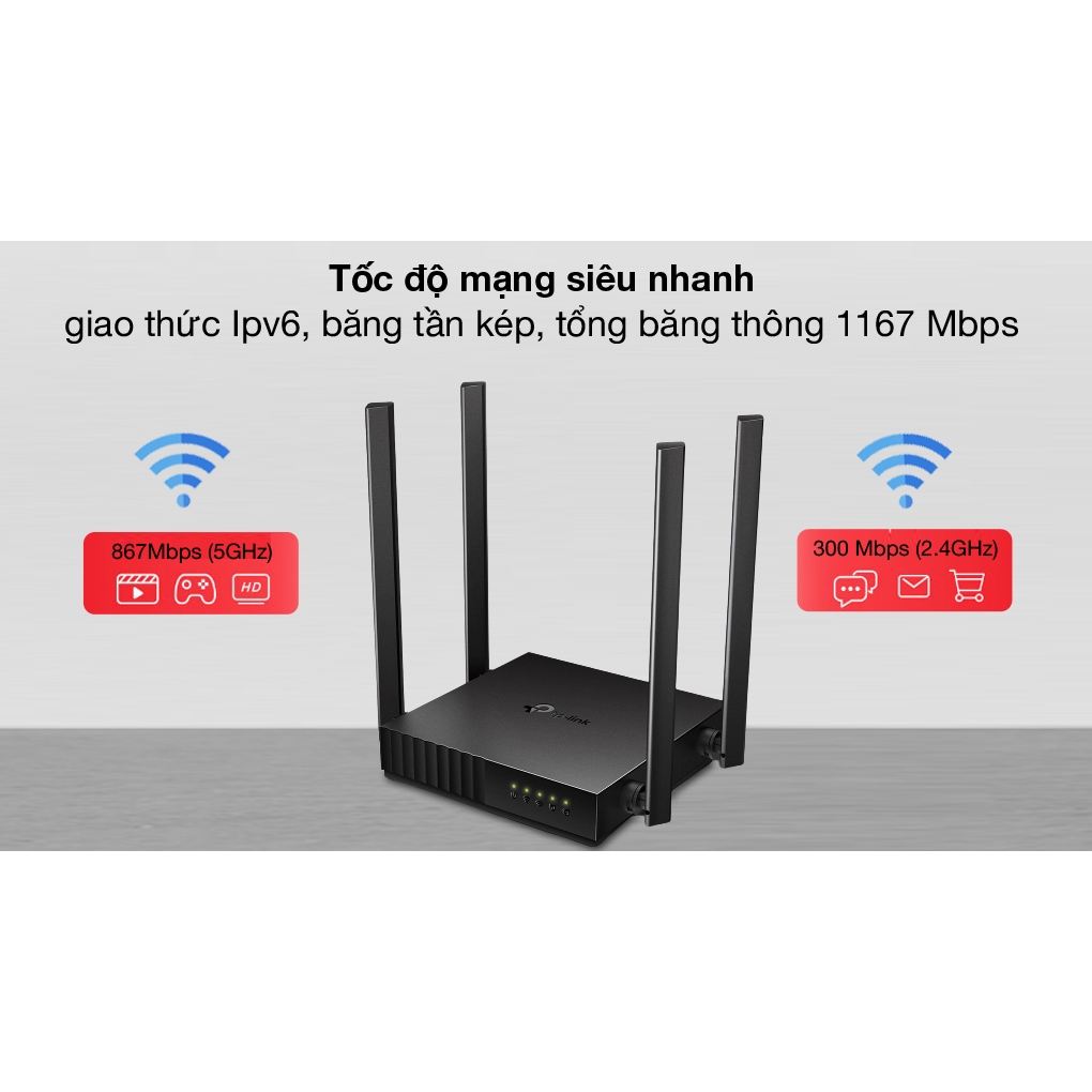 Router Phát Wifi 5 TP-Link Archer C54 MR30G Băng Tần Kép Chuẩn AC1200 giao thức internet IPv6 ( hàng