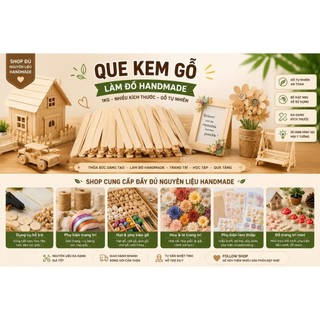 Que Kem Gỗ Loại 1 1Kg Làm Nhà Mô Hình Sa Bàn Handmade DIY Que Kem 9cm 11cm 14cm Que Đè Lưỡi Que Tre Tròn