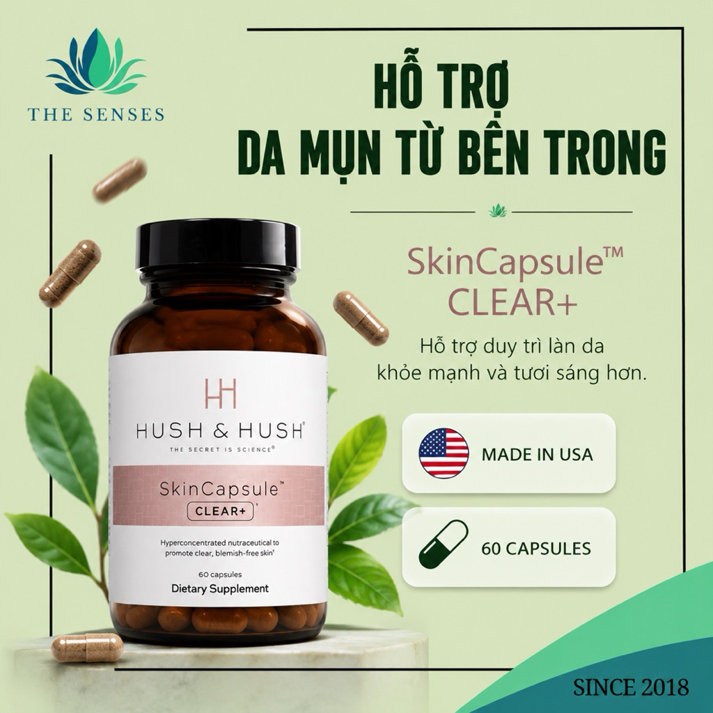 Viên Uống Giảm Mụn Hush & Hush Skincapsule Clear+ 60 Viên - The Senses