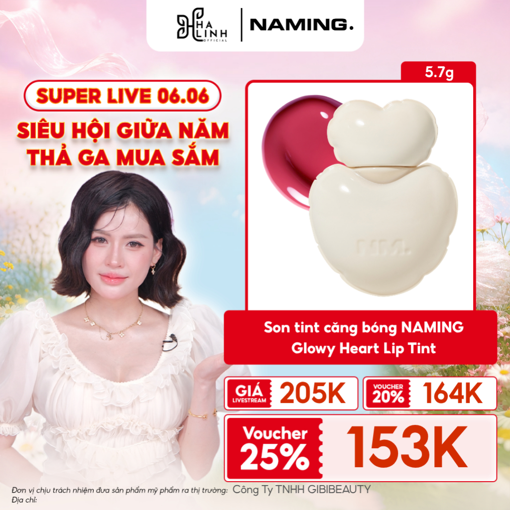 [Võ Hà Linh x NAMING] Son tint căng bóng NAMING Glowy Heart Lip Tint 5.7g