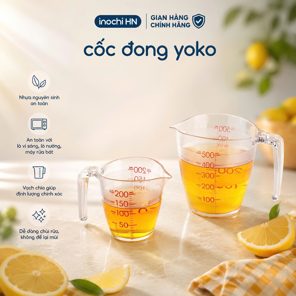 INOCHI N1 Cốc đong yoko 200ml - 500ml Chịu nhiệt 140 độ C, cốc chia vạch, cốc chia ml