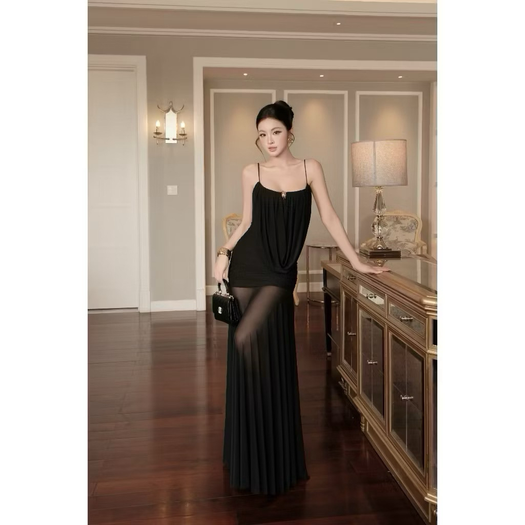 ( sẵn xanh kem )VN116 ( CÓ BIGSIZE ) Váy hot 2 dây lưới nhún Thiết Kế Sang Chảnh KÈM TAG dáng dài xinh xắn by CarrotShop | BigBuy360 - bigbuy360.vn