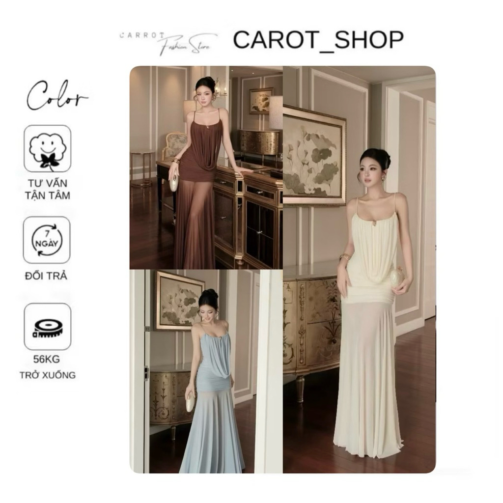 ( sẵn xanh kem )VN116 ( CÓ BIGSIZE ) Váy hot 2 dây lưới nhún Thiết Kế Sang Chảnh KÈM TAG dáng dài xinh xắn by CarrotShop | BigBuy360 - bigbuy360.vn