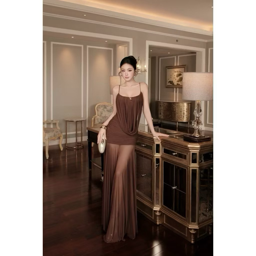 ( sẵn xanh kem )VN116 ( CÓ BIGSIZE ) Váy hot 2 dây lưới nhún Thiết Kế Sang Chảnh KÈM TAG dáng dài xinh xắn by CarrotShop | BigBuy360 - bigbuy360.vn
