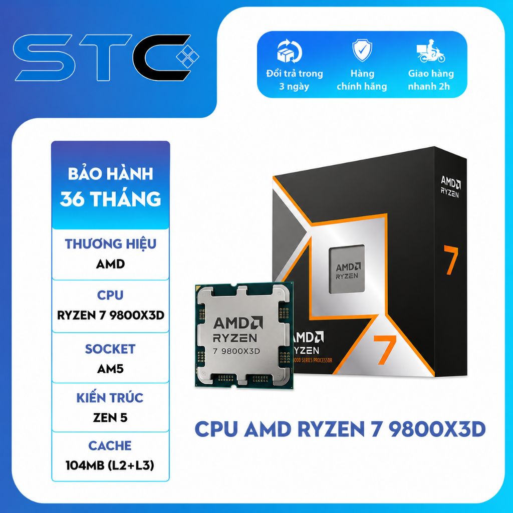 [Full Vat] CPU AMD Ryzen 7 9800X3D NK - Hàng mới 100% - Bảo hành 3 năm