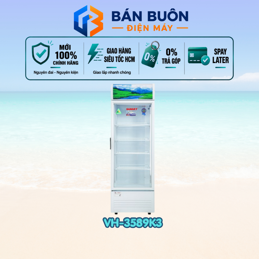 VH-3589K3 Tủ mát Inverter Sanaky – 350L, 1 cánh kính, dàn đồng, tiết kiệm điện | VH 3589K3