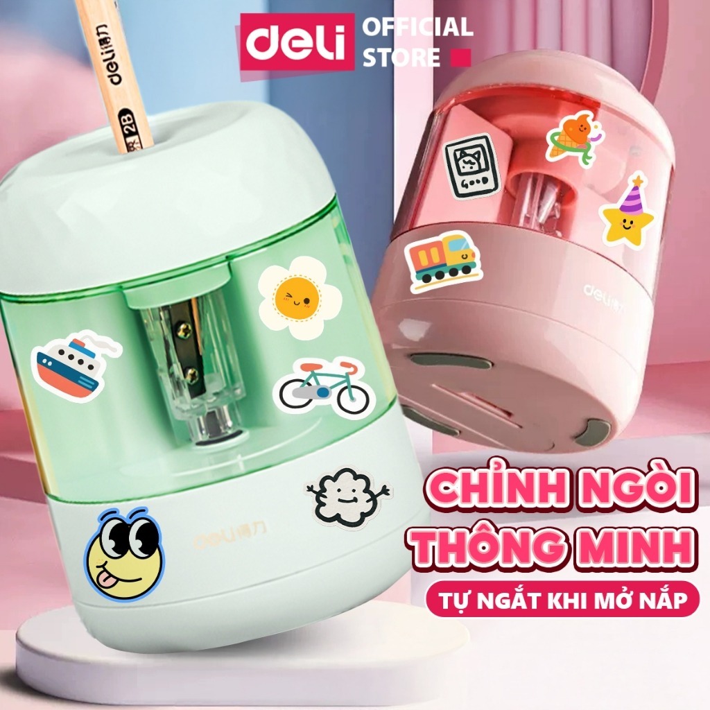 [HỌA CỤ DELI] Gọt bút chì điện tự động Deli tiện lợi, an toàn và bảo vệ người dùng, màu sắc hiện đại