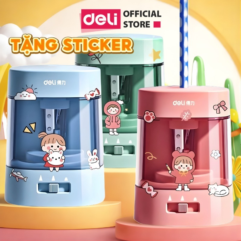 [HỌA CỤ DELI] Gọt bút chì điện tự động Deli tiện lợi, an toàn và bảo vệ người dùng, màu sắc hiện đại