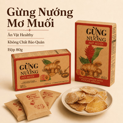Gừng Nướng Ăn Vặt Nam Xanh, Gừng Nướng Mơ Muối, Giữ Ấm Cơ Thể, Khử Hôi Miệng, Healthy, Hộp Giấy 80g