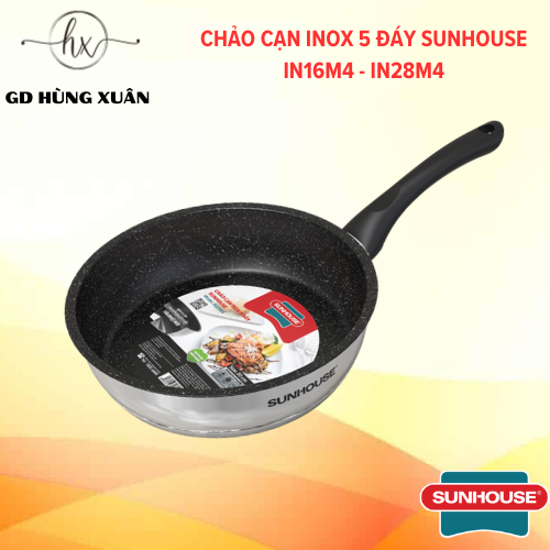 CHẢO CẠN INOX 5 ĐÁY VÂN ĐÁ CHỐNG DÍNH SUNHOUSE IN16M4 - IN28M4