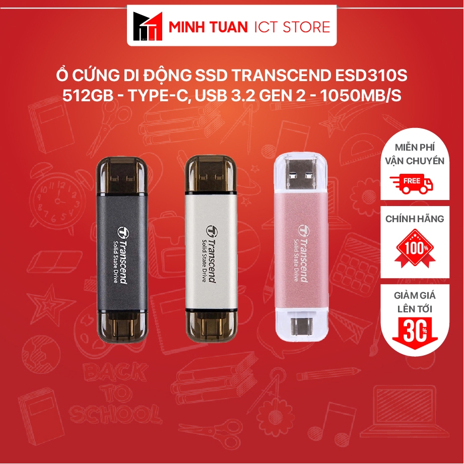 Ổ Cứng Di Động SSD Transcend ESD310S 512GB - Type-C, USB 3.2 Gen 2 - 1050MB/s