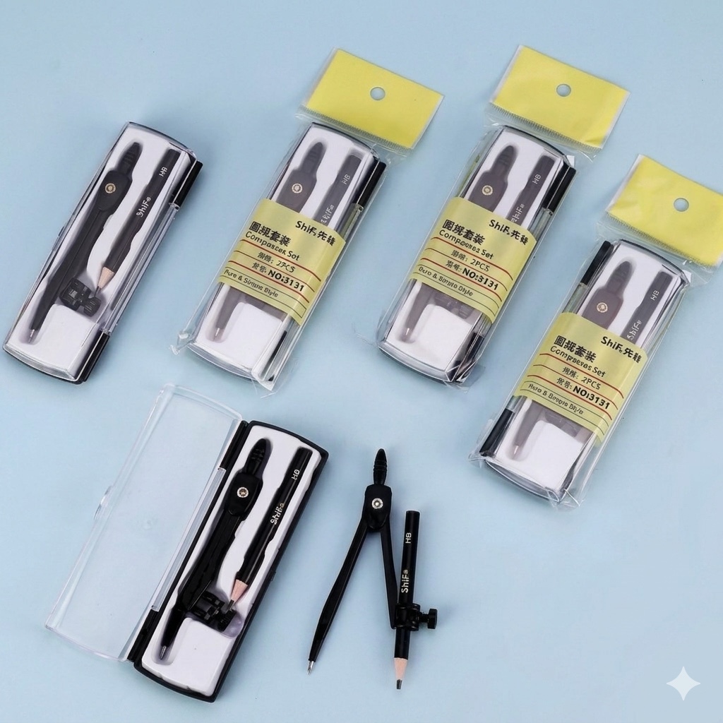 SỈ _  HỘP 12 Cây Compa Bút Chì Gỗ/ Compa Kẹp Chì Gỗ Thân Đen SHIF 3110, 3131, 3028 Vẽ Kỹ Thuật Hình 