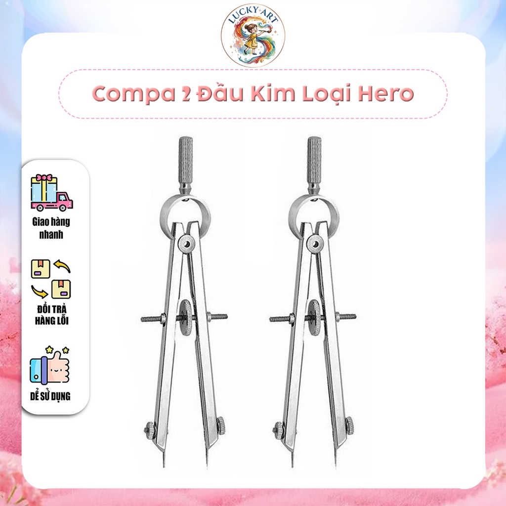 Compa 2 Đầu Kim Loại Hero - Chân Compa Lấy Khoảng Cách, Vẽ Kỹ Thuật Chính Xác Cao