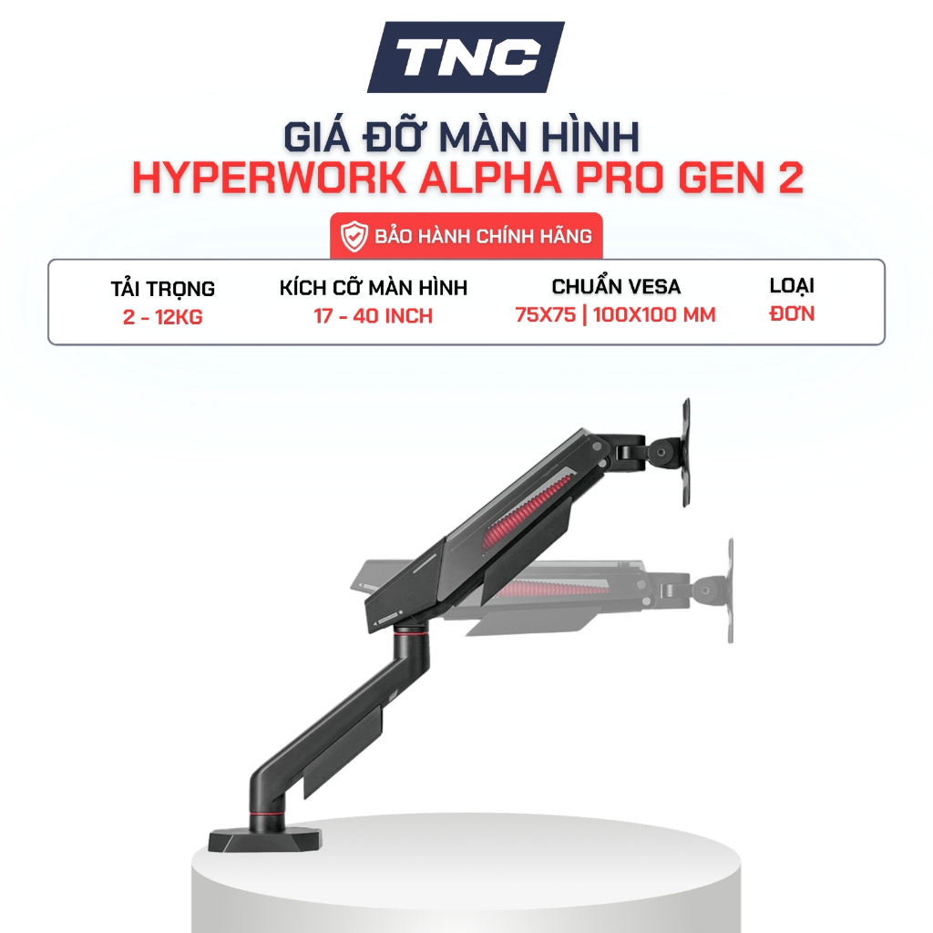 Giá Đỡ Màn Hình Hyperwork Alpha Pro Gen 2 Arm Màn Hình 17-40 Inch Trợ Lực HyperLift Plus - BH 2 Năm