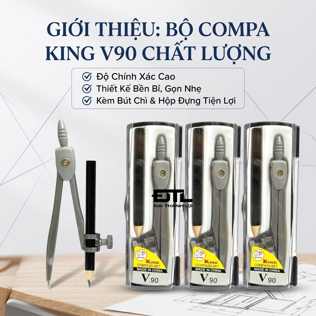 Combo 2 Cái COMPA Bút Chì Gỗ/ Compa Kẹp Chì Gỗ Thân Xám V90 Vẽ Kỹ Thuật Hình Tròn Dành Cho Học Sinh,