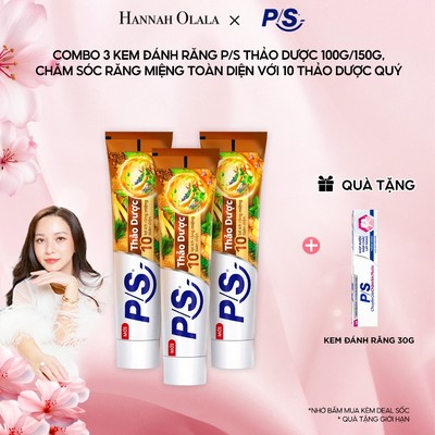 [HANNAH OLALA]CB 3 Kem đánhrăngP/SThảo Dược100g/150g,cho10 lợiích răngmiệng toàndiện với10thảo dược quý&côngnghệ hiệnđại