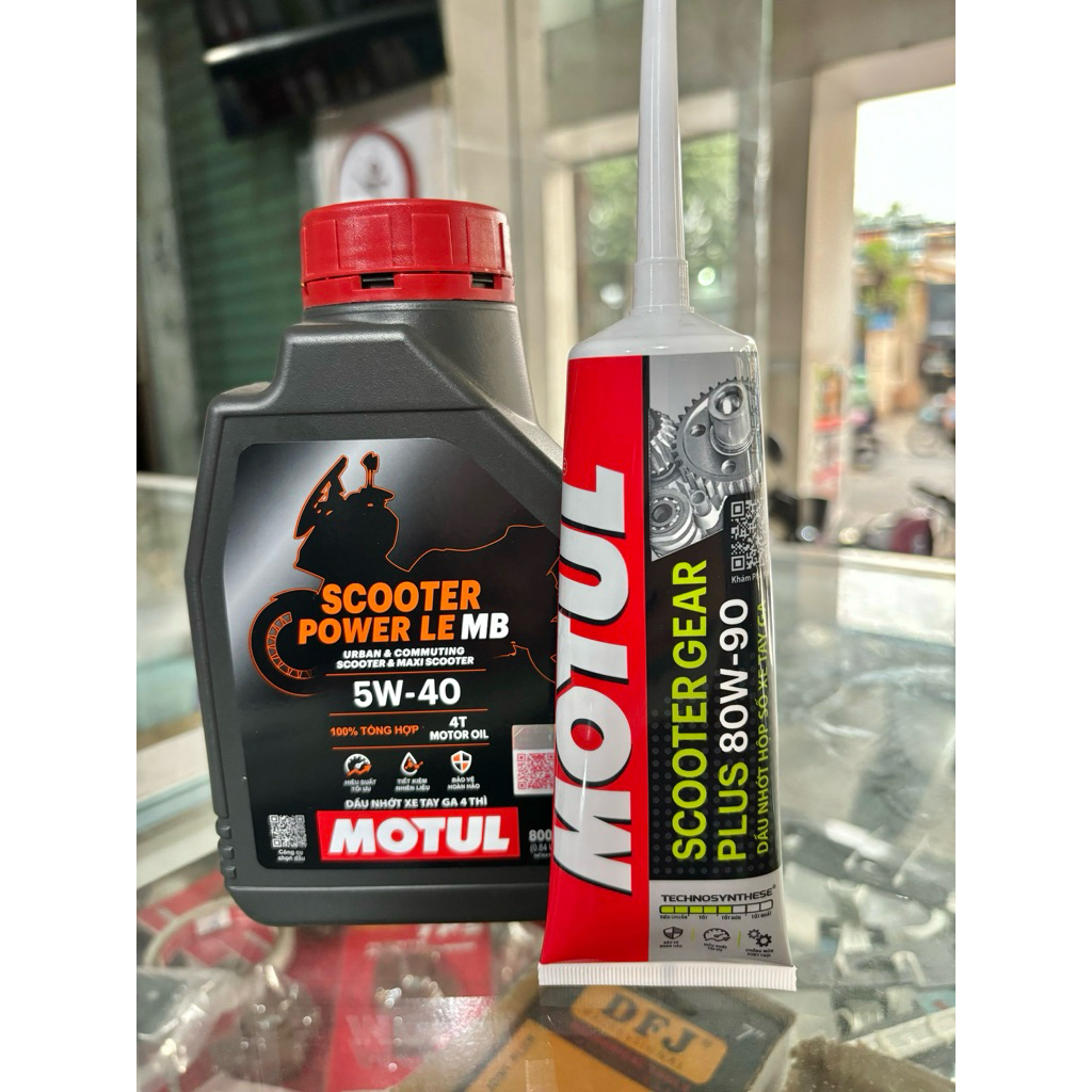 Combo Motul Scooter Power LE MB 5W40 100% Tổng Hợp + Dầu Láp Motul Scooter Gear Plus 80W90