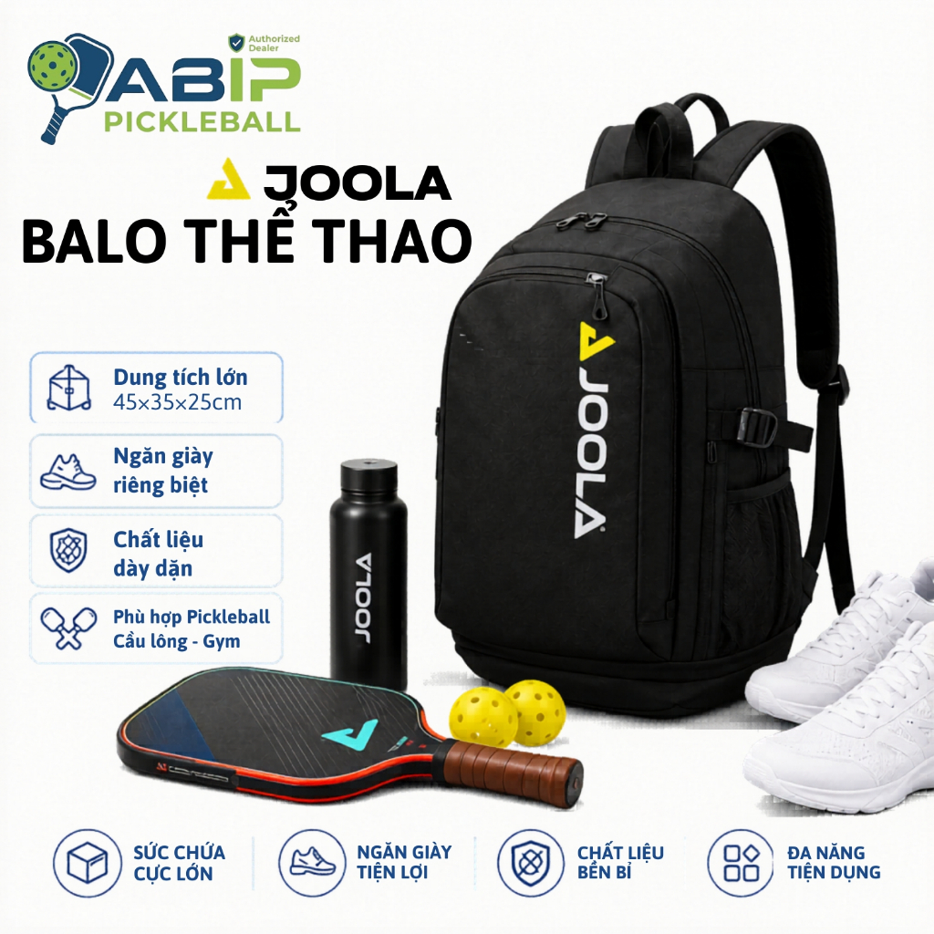 Balo thể thao JOOLA nam nữ chất vải cao cấp, đường may chắc chắn kích thước 45x35x25,