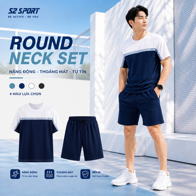 Bộ quần áo nam cộc tay S2 SPORT cổ tròn dáng thể thao thấm hút mồ hôi thoải mái vận động - BTT02