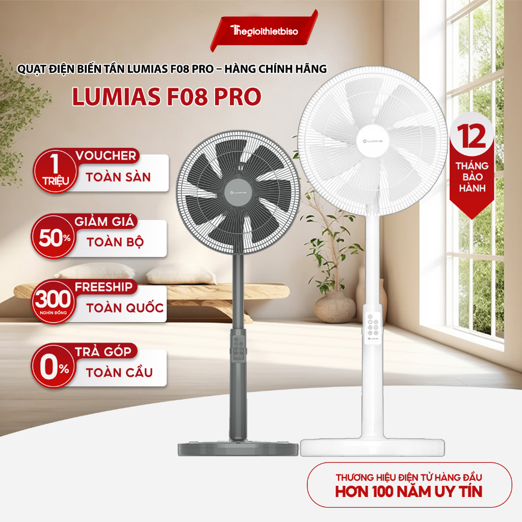 [GIÁ TẠI KHO] - Quạt đứng Lumias màu trắng F08/F08 Pro - 28W, 7 cấp độ gió, kết nối wifi, có remote 
