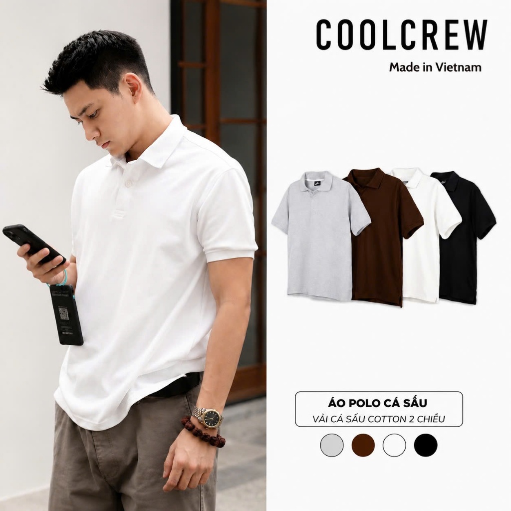 Áo Polo Cá Sấu 𝐂𝐎𝐎𝐋𝐂𝐑𝐄𝐖 Vải Cotton Cá Sấu 2 Chiều Unisex Menswear Phong Cách Hàn Quốc Năng Động APN0
