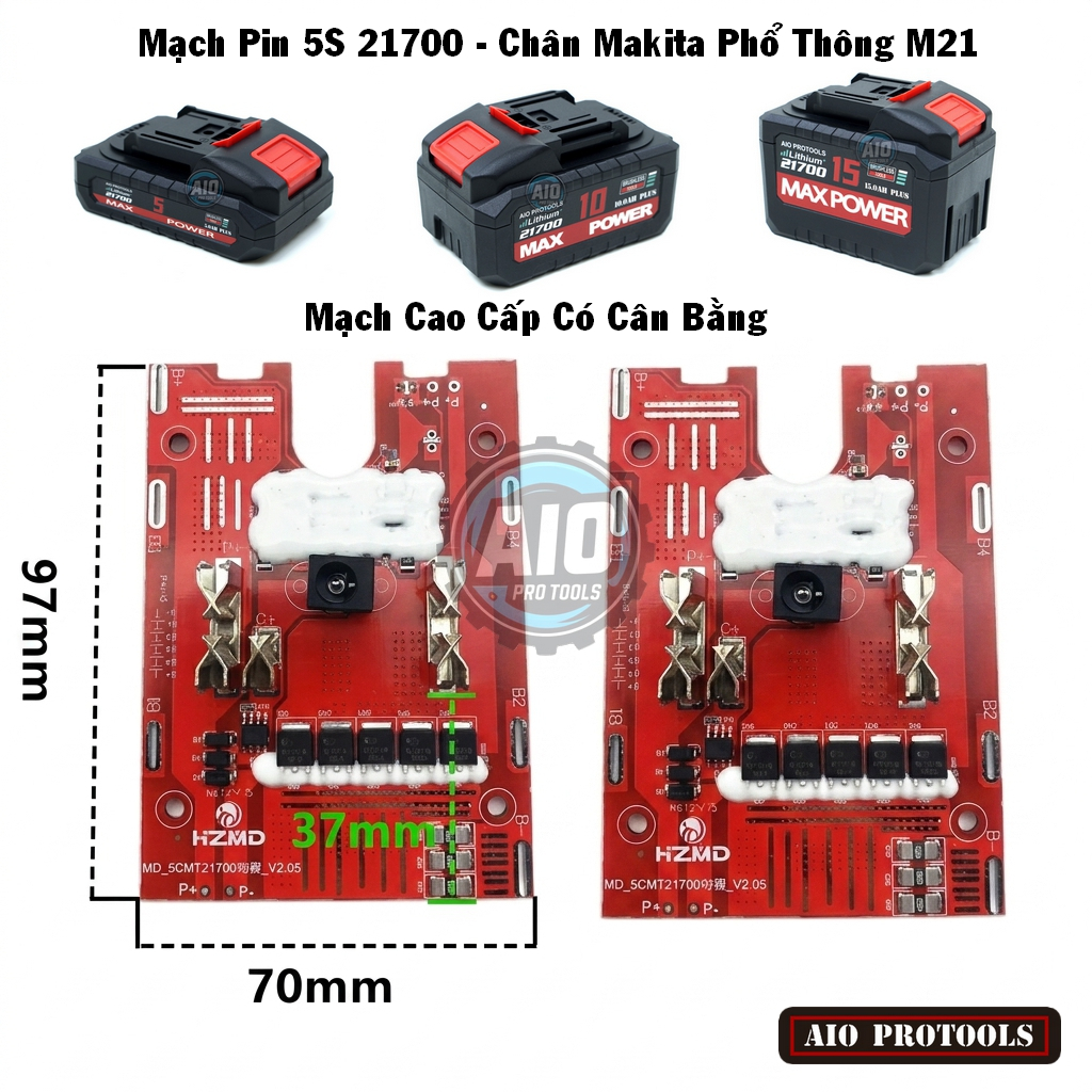 Mạch pin 5s 21700 18650 5 MOS cao cấp có cân bằng, Mạch bảo vệ sạc pin Li-ion BMS pin 5cell 10cell 1