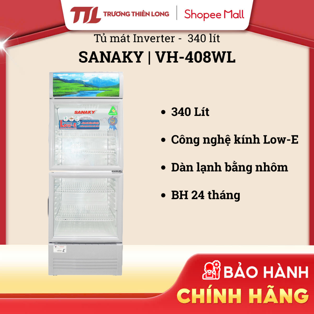 VH-408WL - Tủ Mát Sanaky VH-408WL 340 Lít - 2 CÁNH, DÀN LẠNH NHÔM, Công Nghệ Kính LOW-E [FREESHIP HC