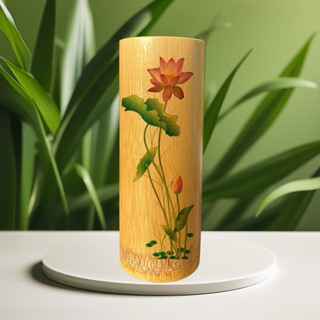 Ống Tre Đựng Nhang Ko Nắp 22cm in hoạ tiết kim sa vàng