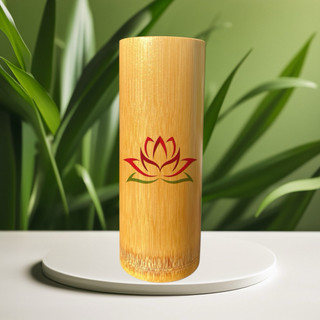 Ống Tre Đựng Nhang Ko Nắp 22cm in hoạ tiết kim sa vàng