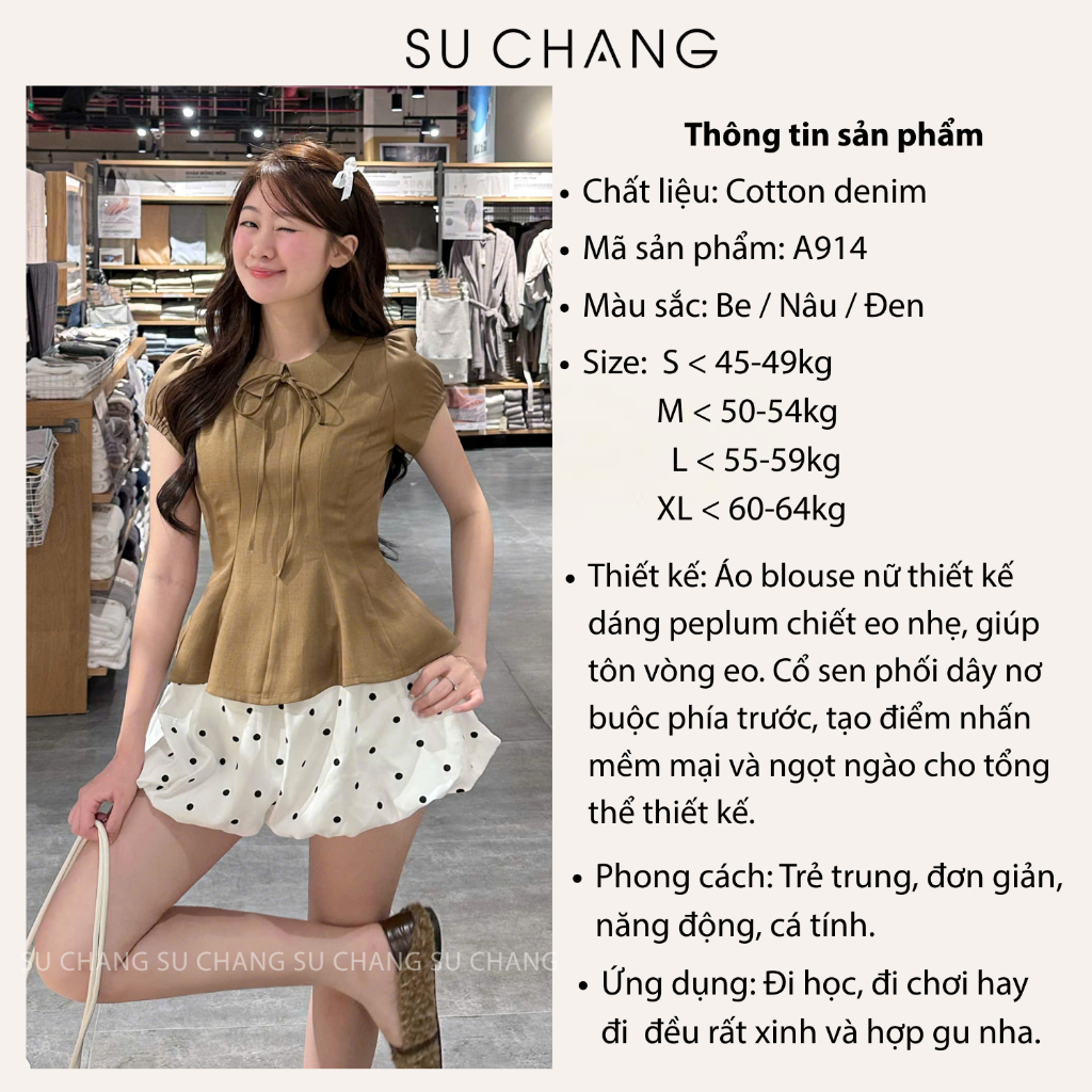 Áo Kiểu Cổ Sen Phối Dây Nơ Tay Bo A914 Su Chang Thời Trang Nữ | BigBuy360 - bigbuy360.vn