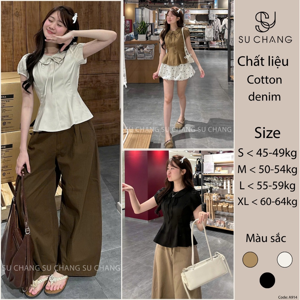Áo Kiểu Cổ Sen Phối Dây Nơ Tay Bo A914 Su Chang Thời Trang Nữ | BigBuy360 - bigbuy360.vn