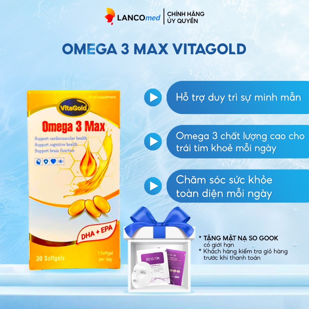 VITAGOLD OMEGA 3 MAX DHA + EPA | HỖ TRỢ TIM MẠCH – NÃO BỘ – BỔ SUNG OMEGA-3 NHẬP KHẨU CANADA
