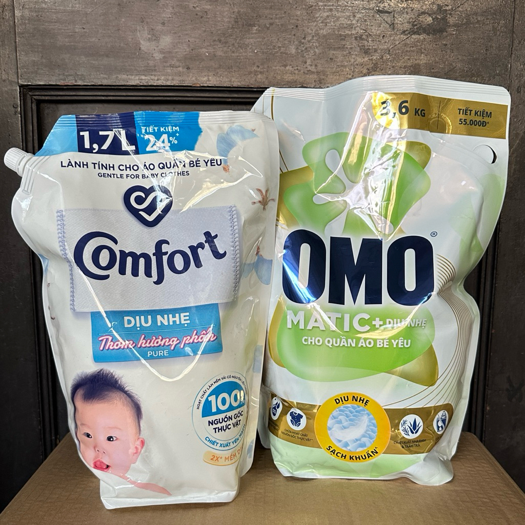 Nước giặt Omo bé yêu + Nước xả vải Comfort dịu nhẹ