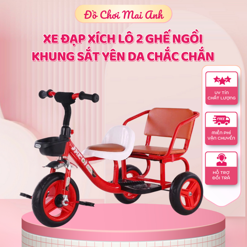 Xe Đạp  Xích Lô Trẻ Em Có Yên Da ,Khung Thép Và Giỏ Để Đồ Cho Bé