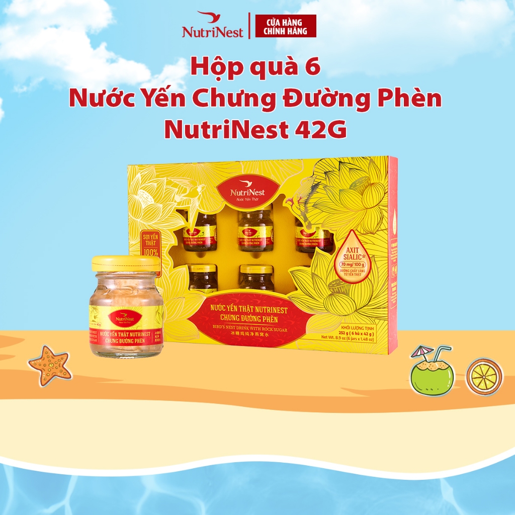 Hộp Quà 6 Hũ Nước Yến Chưng Đường Phèn Nguyên Chất NUTRINEST Bồi Bổ Sức Khỏe - Hũ 42g