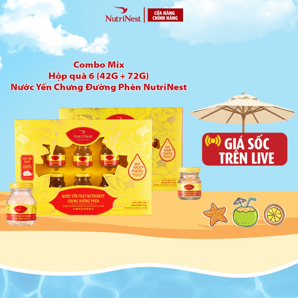 Hộp Quà 6 Hũ Yến Chưng Đường Phèn Nguyên Chất NUTRINEST Bồi Bổ Sức Khỏe - Hũ 42g / 72g