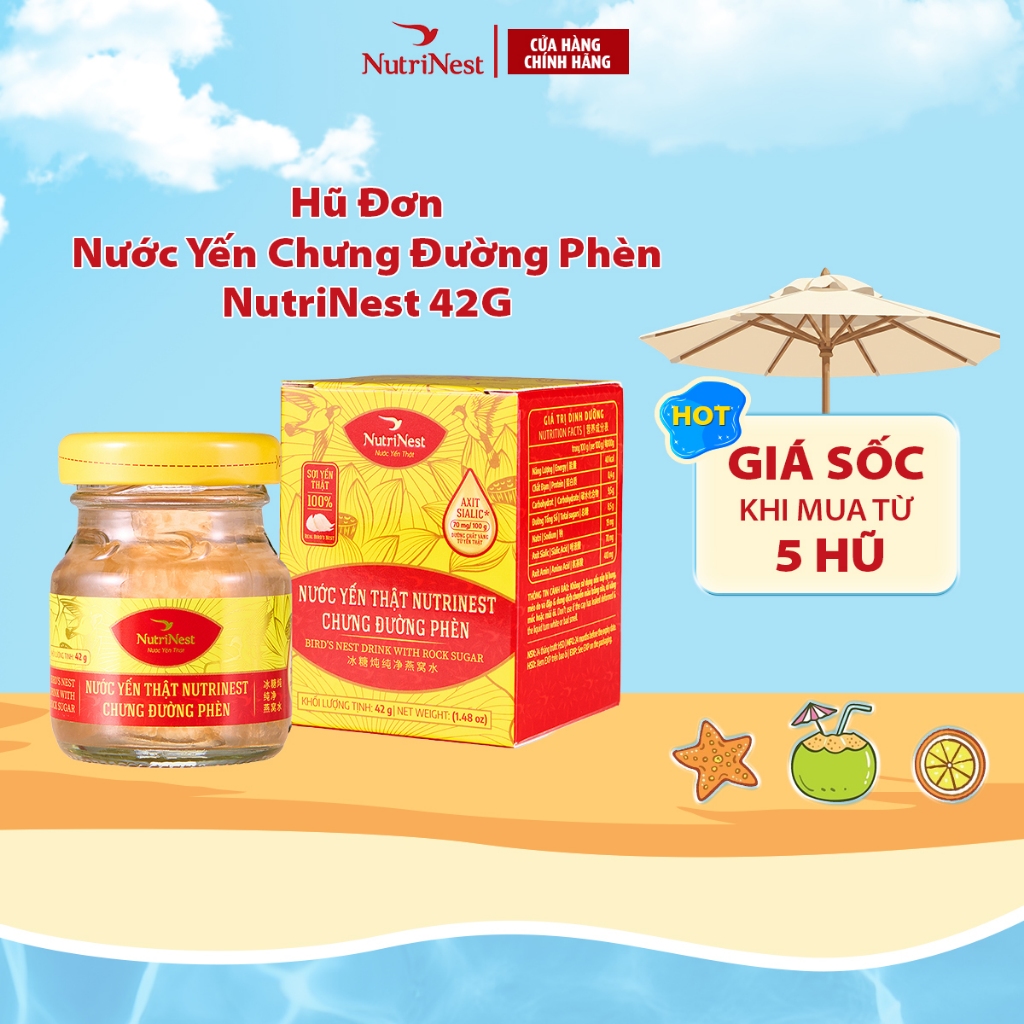 Nước Yến Sào Nguyên Chất Chưng Đường Phèn NUTRINEST Thanh Lọc Cơ Thể - Hũ Đơn 42g [Bao bì mới]
