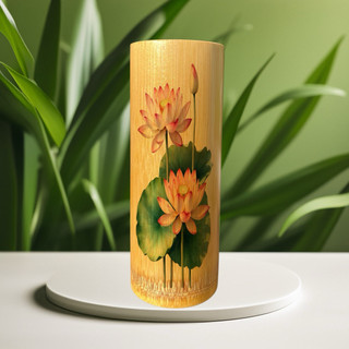 Ống Tre Đựng Nhang Ko Nắp 22cm in hoạ tiết kim sa vàng