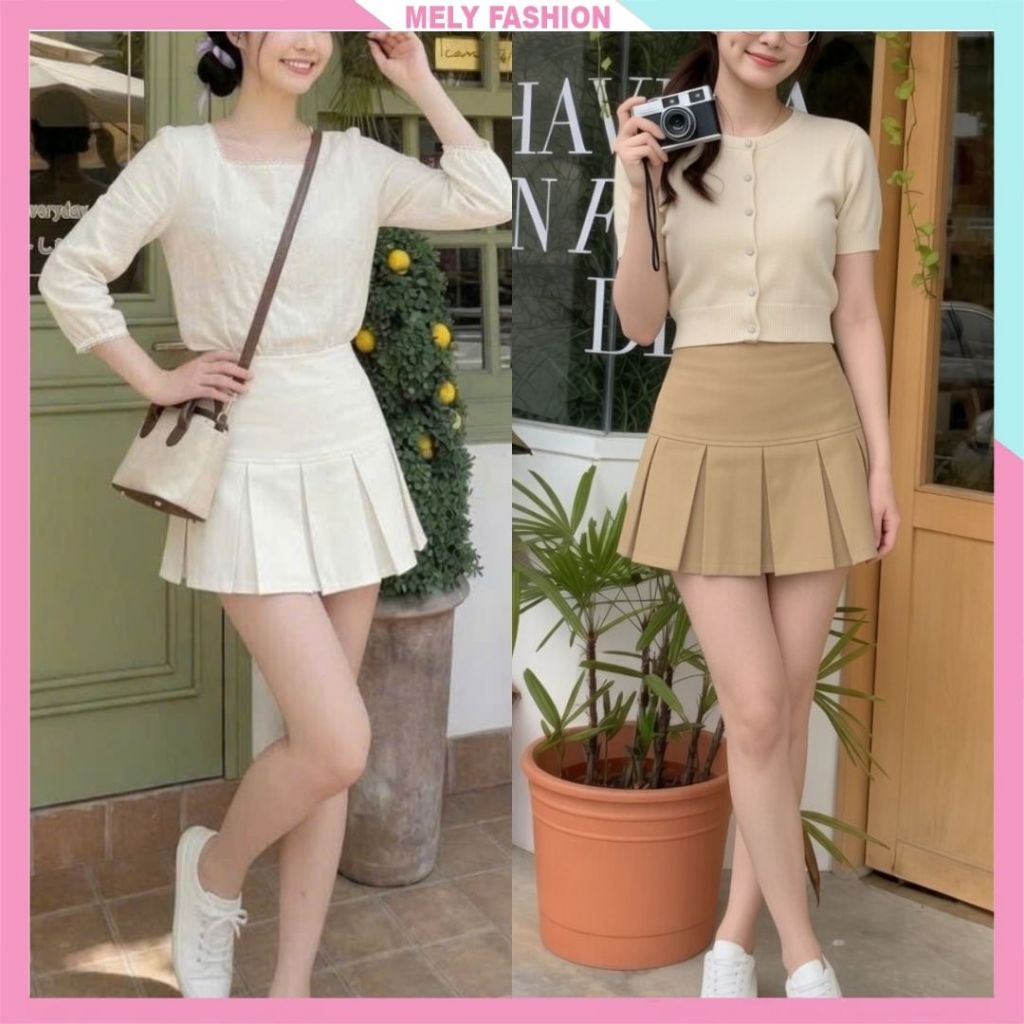 Chân váy ngắn Mely Fashion xếp ly hộp dáng chữ A tôn dáng chất kaki có quần bảo hộ dày dặn CV130