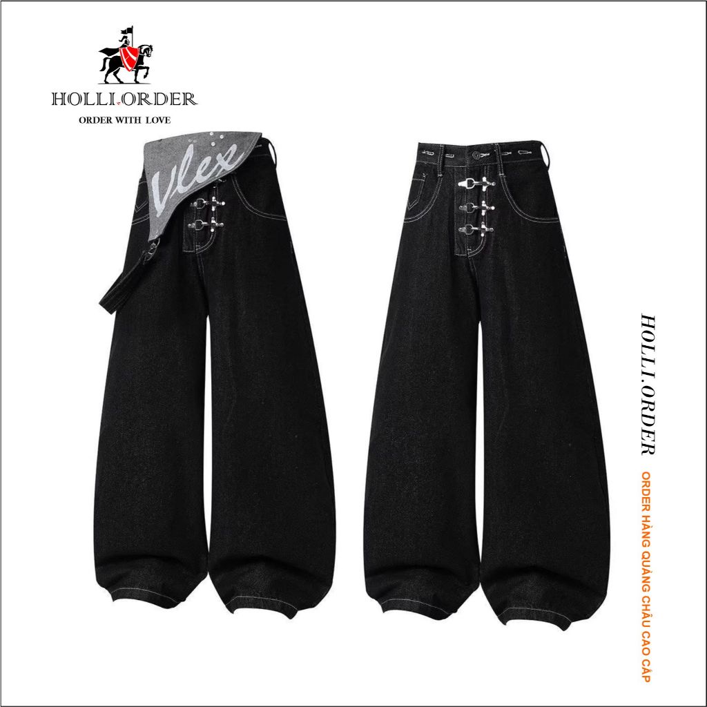 Quần jeans ống rộng dáng suông Aelfric Eden với cúc kim loại