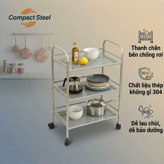 Giá để đồ bằng thép không gỉ dạng xe đẩy Bao gồm bánh xe Xung quanh có hàng rào để ngăn người ta rơi xuống