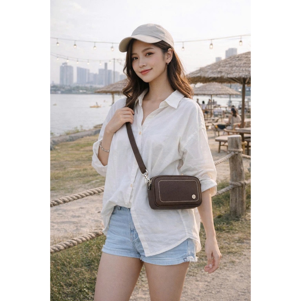 Túi đeo chéo Unisex Bevis Ably-Da Bò Safiano Cao Cấp, Thiết Kế Form Hộp Sang Trọng, Đựng Đồ Tiện Lợi