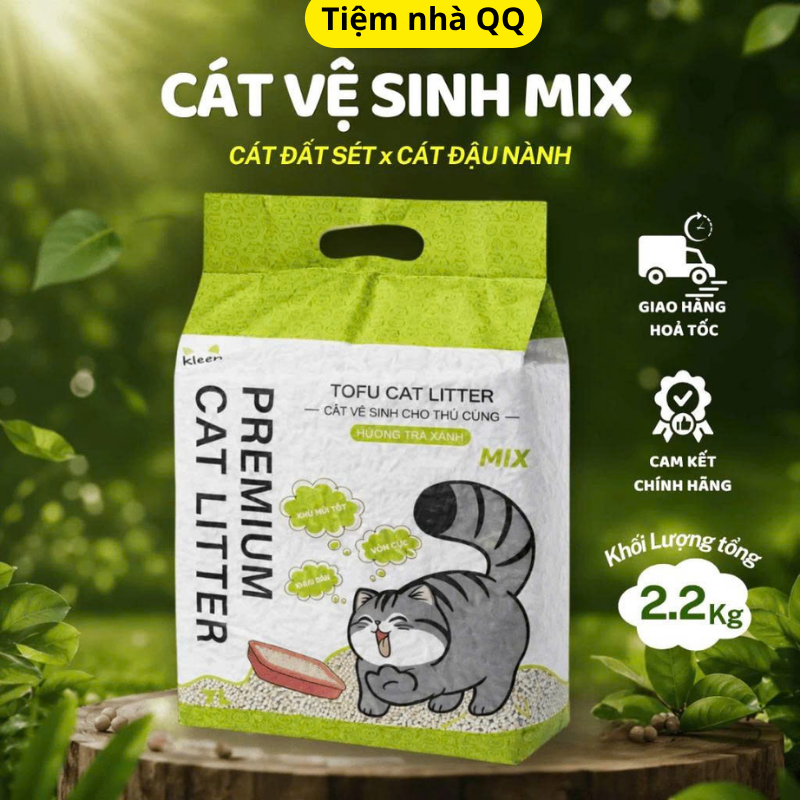 Cát Mèo Đậu Nành Mix Đất Sét Kleen Cat, Cát Vệ Sinh Cho Mèo - CM43