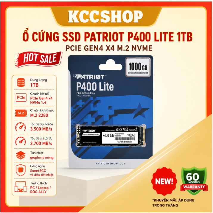 Ổ cứng SSD Patriot P400 LITE 1TB PCIe Gen4 - Hàng mới chính hãng Full VAT 60 Tháng