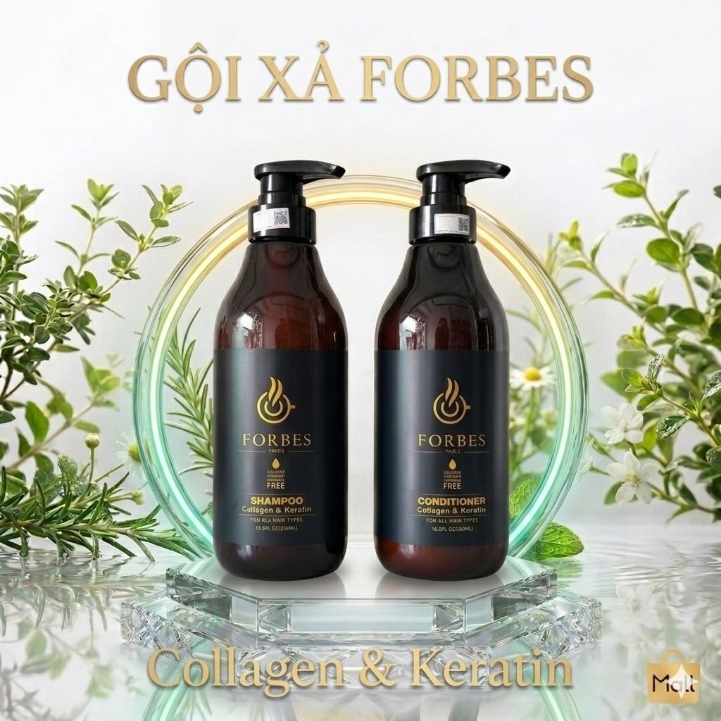 Bộ Dầu Gội Xả FORBES Paris Collagen Keratin Cao Cấp - Giảm Khô Xơ, Dưỡng Tóc Bóng Mượt