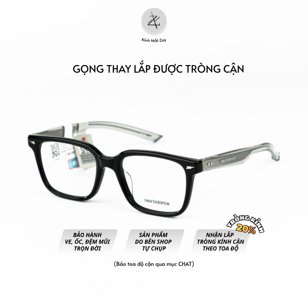 Gọng kính New Balance NBN06255X dáng vuông nhựa acetate chính hãng full box