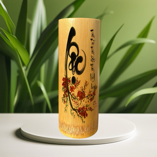 Ống Tre Đựng Nhang Ko Nắp 22cm in hoạ tiết kim sa vàng
