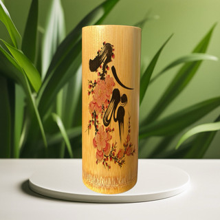 Ống Tre Đựng Nhang Ko Nắp 22cm in hoạ tiết kim sa vàng