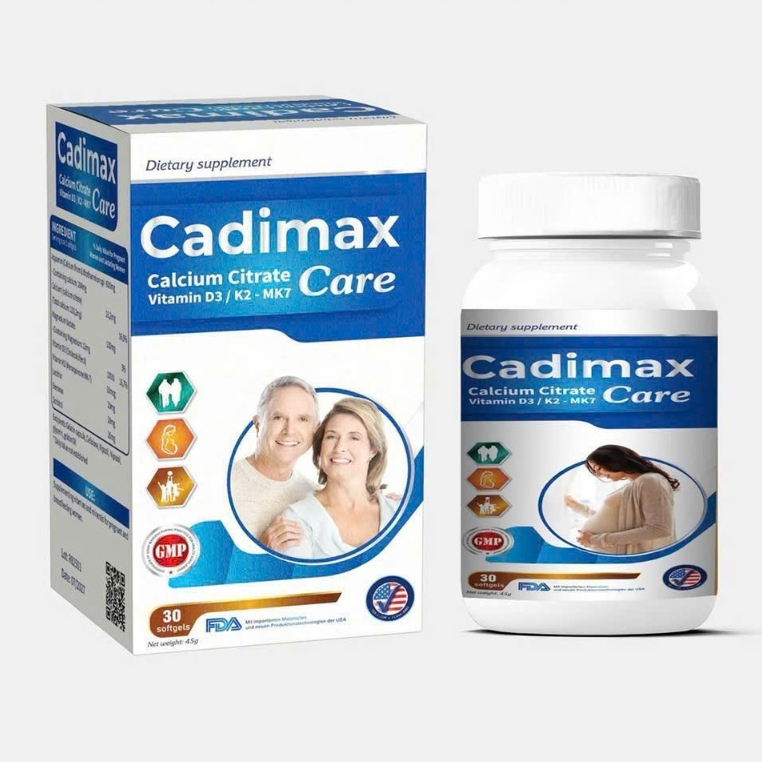 Viên Uống CADIMAX Care Calcium Nano + D3 K2 MK7, Bổ sung Canxi cho người lớn, phụ nữ trước và sau si