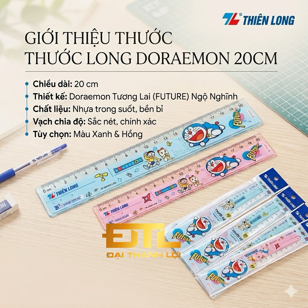 COMBO 5 CÂY THƯỚC THẲNG DORAEMON 20Cm SR-011 ( Giao Màu Ngẫu Nhiên)